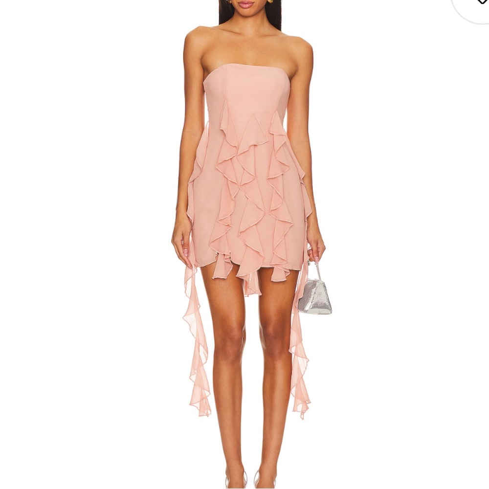 NBD Strapless Pink Ruffle Dress